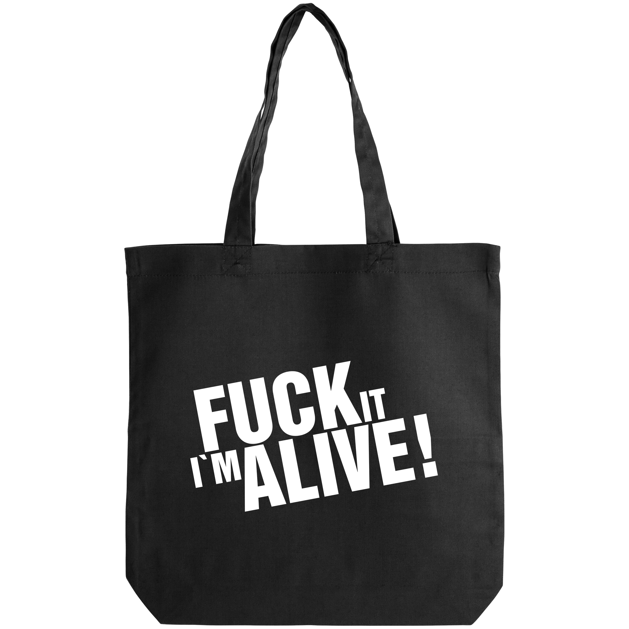 Эко сумка саржевая чёрная (38*38*6 см) Fuck it i`m alive - фото 1 - Сумки, рюкзаки